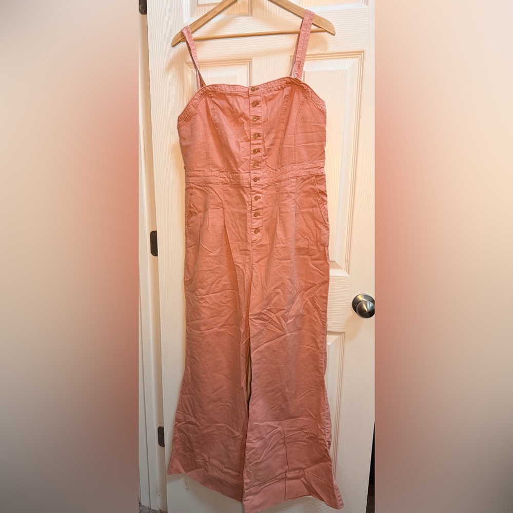 Pilcro Rose-Tone Button-Front Wide-Leg Jumpsuit